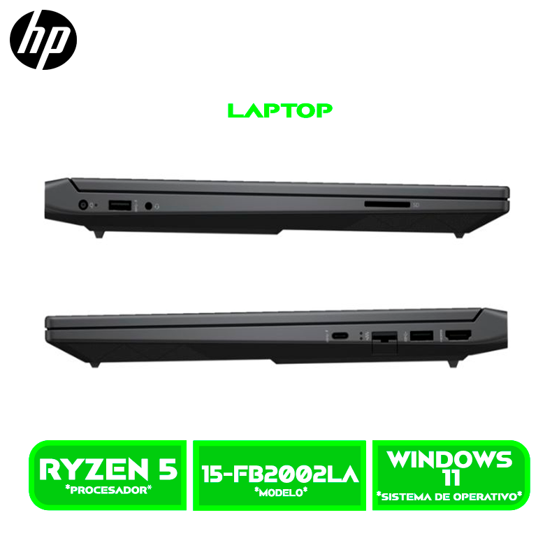 LAPTOP GAMING HP VICTUS 15-FB2002LA, RYZEN 5-8645HS, 8GB DDR5, SSD 512GB, RTX 3050 6GB, P. 15.6" IPS 144 HZ, 4CEL, 70WH W. 11