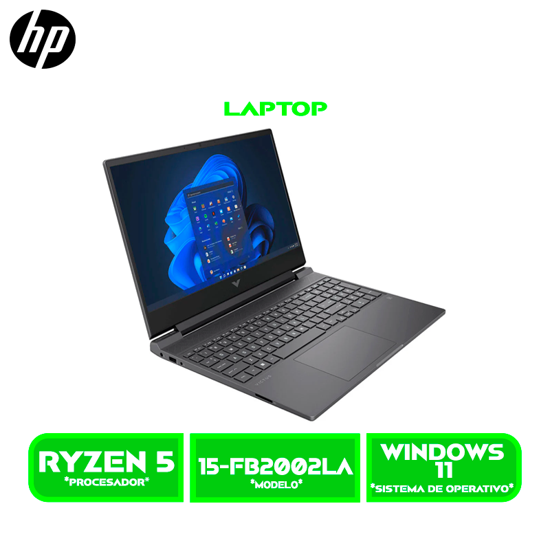 LAPTOP GAMING HP VICTUS 15-FB2002LA, RYZEN 5-8645HS, 8GB DDR5, SSD 512GB, RTX 3050 6GB, P. 15.6" IPS 144 HZ, 4CEL, 70WH W. 11