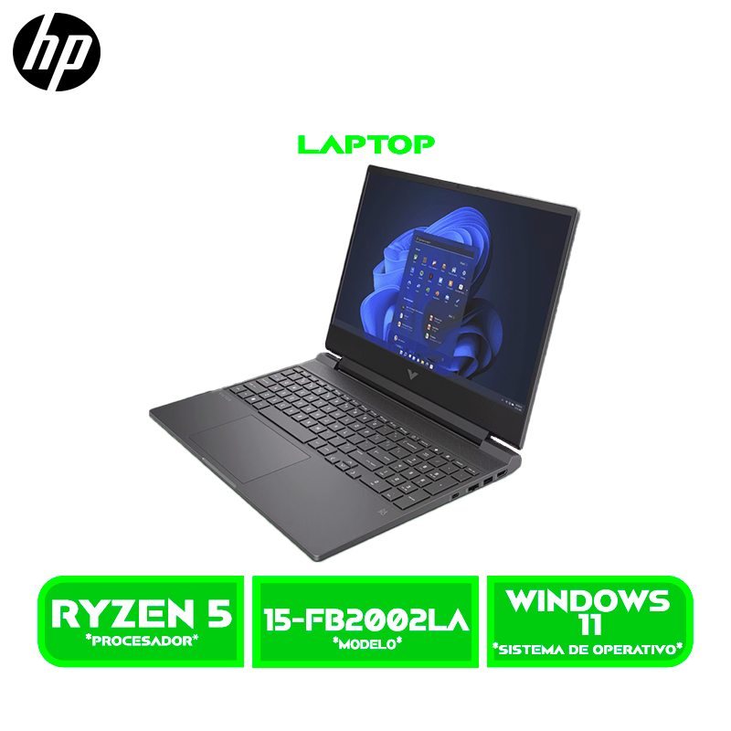 LAPTOP GAMING HP VICTUS 15-FB2002LA, RYZEN 5-8645HS, 8GB DDR5, SSD 512GB, RTX 3050 6GB, P. 15.6" IPS 144 HZ, 4CEL, 70WH W. 11