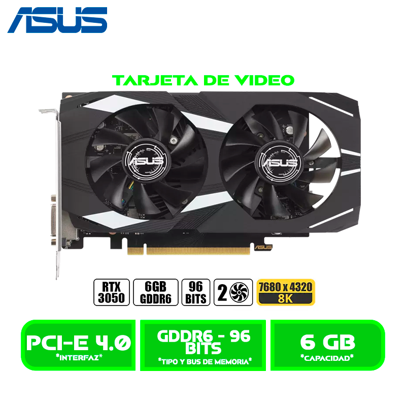 TARJETA DE VIDEO ASUS GEFORCE RTX 3050 6GB GDDR6 96BITS DUAL OC EDITION (DUAL-RTX3050-O6G)