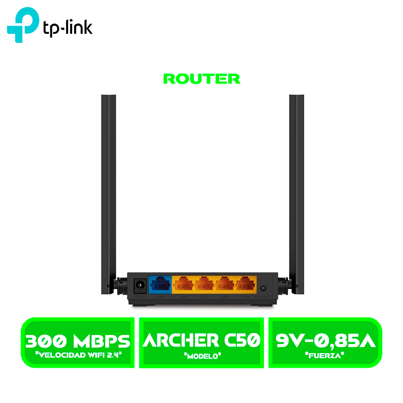 ROUTER TP-LINK ARCHER C50 AC1200 WIRELESS 2BAND 4 ANTENAS 300MBPS
