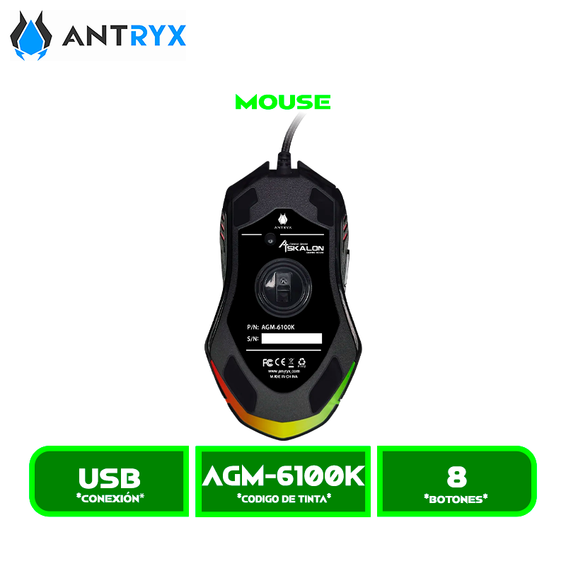 MOUSE GAMING ANTRYX CHROME STORM ASKALON DPI 12400,RGB ( AGM-6100K)