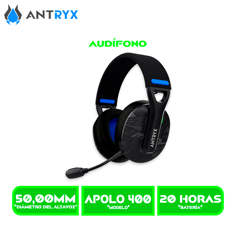 Apolo 400 1 AUDIFONO C/MICROFONO WIRELESS ANTRYX APOLO 400 TRIX, 2.4G, BT (AWGH-AP400KTX)