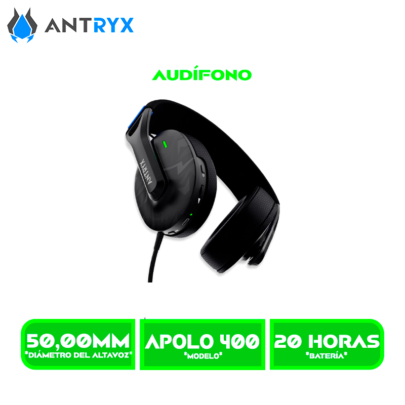 Apolo 400 3 AUDIFONO C/MICROFONO WIRELESS ANTRYX APOLO 400 TRIX, 2.4G, BT (AWGH-AP400KTX)