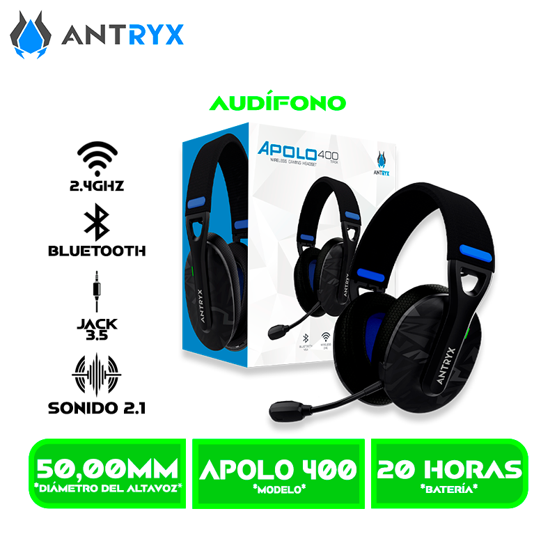 Apolo 400 AUDIFONO C/MICROFONO WIRELESS ANTRYX APOLO 400 TRIX, 2.4G, BT (AWGH-AP400KTX)