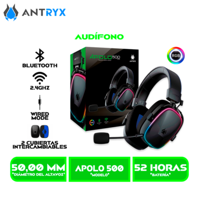 AUDIFONO C/MICROFONO ANTRYX APOLO 500 TRIX, 2.4G, BT WIRELESS (AWGH-AP500KTX)