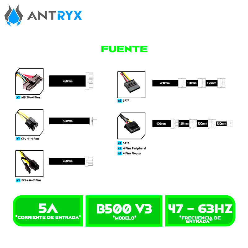 FUENTE DE PODER ANTRYX B500W V3 ATX 2.3