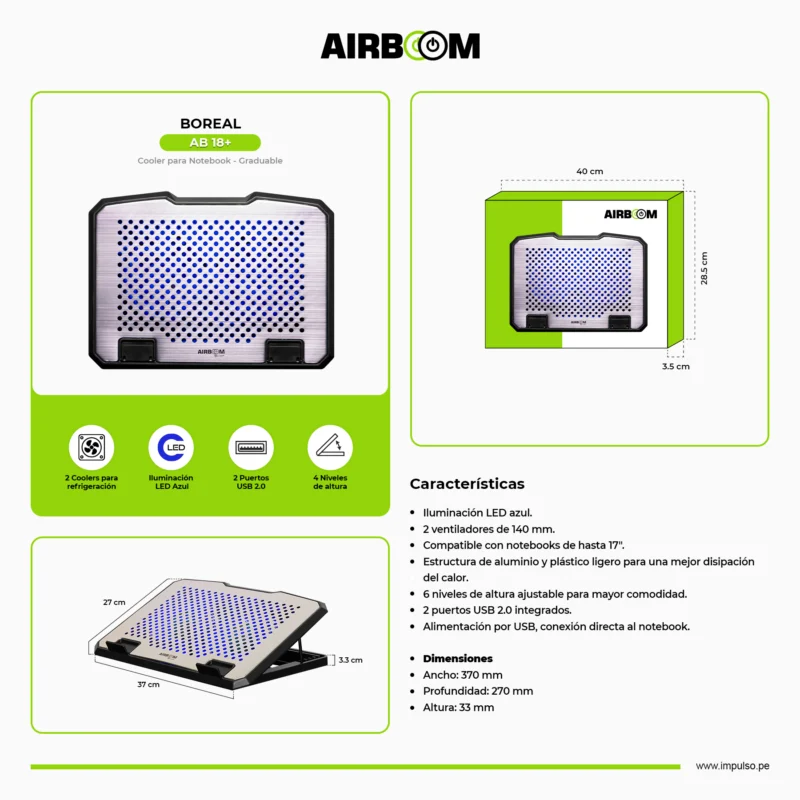 COOLER AIRBOOM BOREAL+ AB 18+ 2FAN LED 14CM
