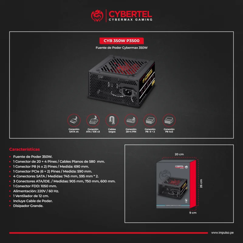 FUENTE DE PODER CYBERTEL CBX P3500 350W CON CABLE