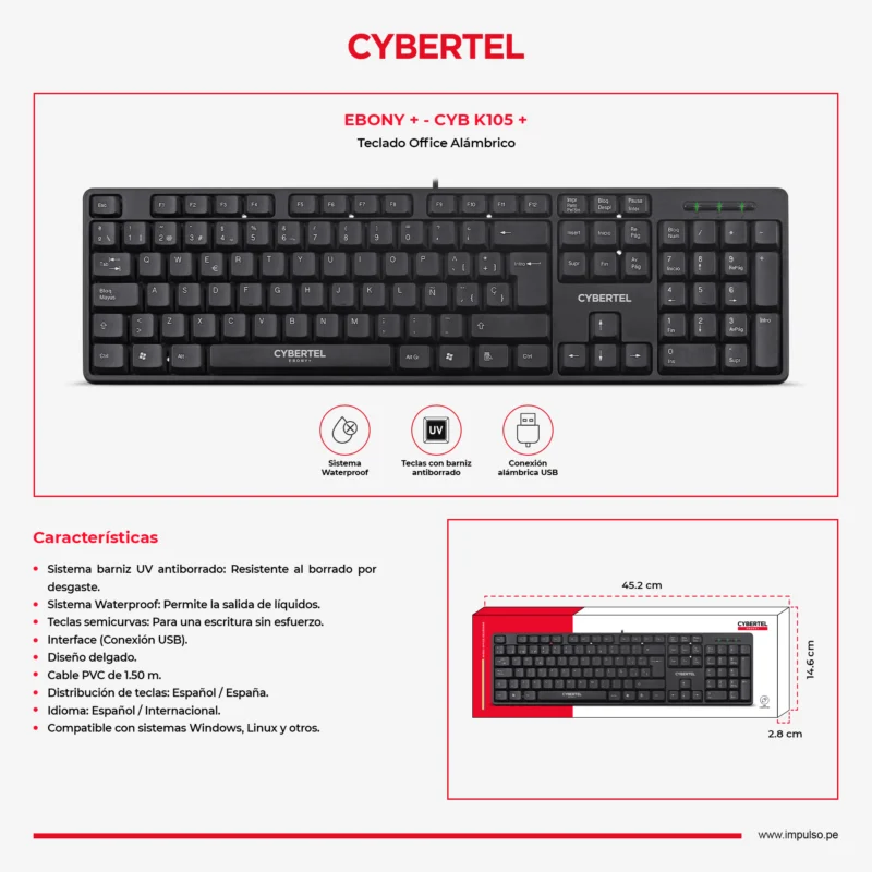 TECLADO CYBERTEL EBONY+ -CYB K105+ USB