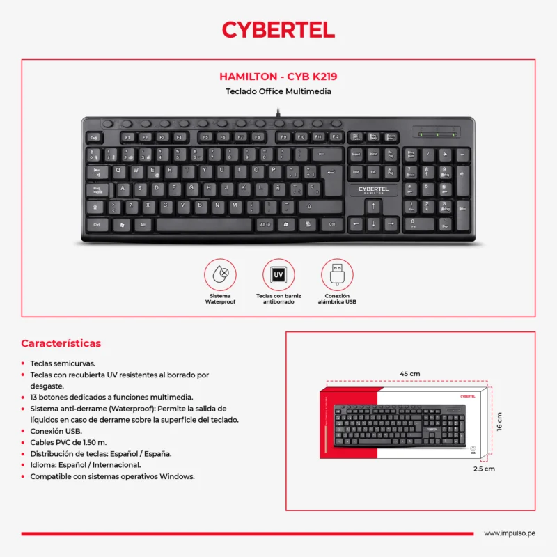 TECLADO MULTIMEDIA CYBERTEL HAMILTON CYB K219 USB