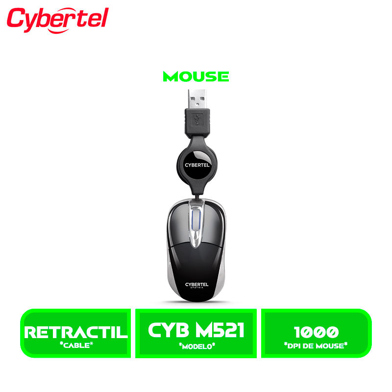 MOUSE CYBERTEL SPUTNIK BLACK CYB M204S USB RETRACTIL