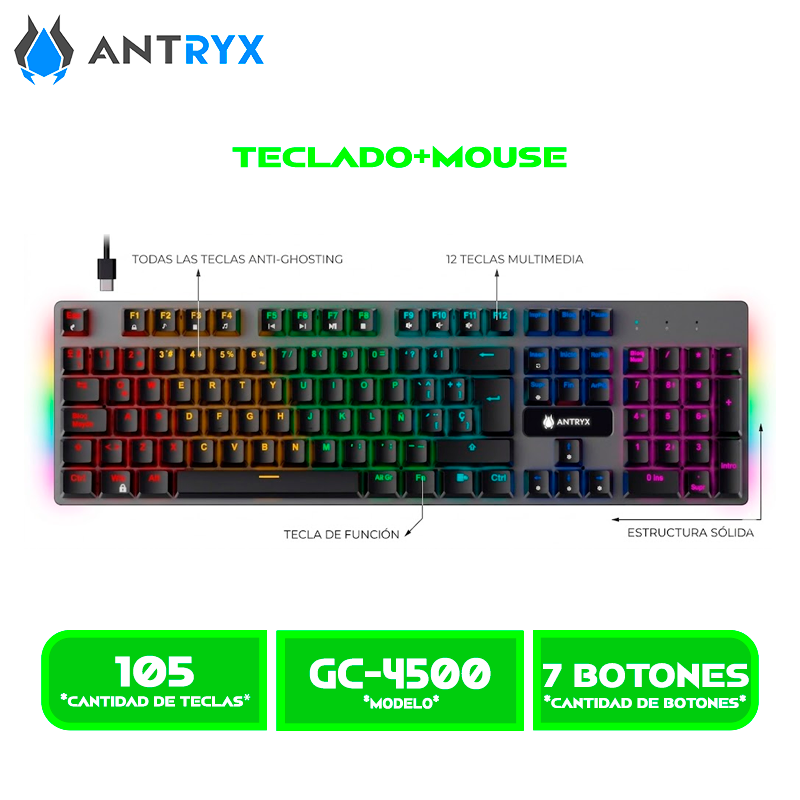 COMBO ANTRYX TECLADO+MOUSE WIRELESS GC-4500 TRIX BLUE SWITCH (AGC-4500TXKBL-SP)