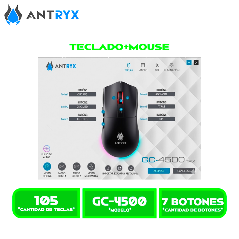 COMBO ANTRYX TECLADO+MOUSE WIRELESS GC-4500 TRIX BLUE SWITCH (AGC-4500TXKBL-SP)