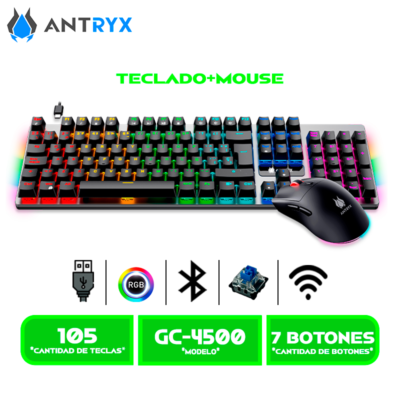 COMBO ANTRYX TECLADO+MOUSE WIRELESS GC-4500 TRIX BLUE SWITCH (AGC-4500TXKBL-SP)