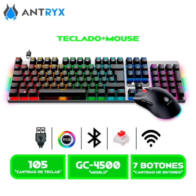 COMBO ANTRYX TECLADO+MOUSE WIRELESS GC-4500 TRIX RED SWITCH (AGC-4500TXKRE-SP)