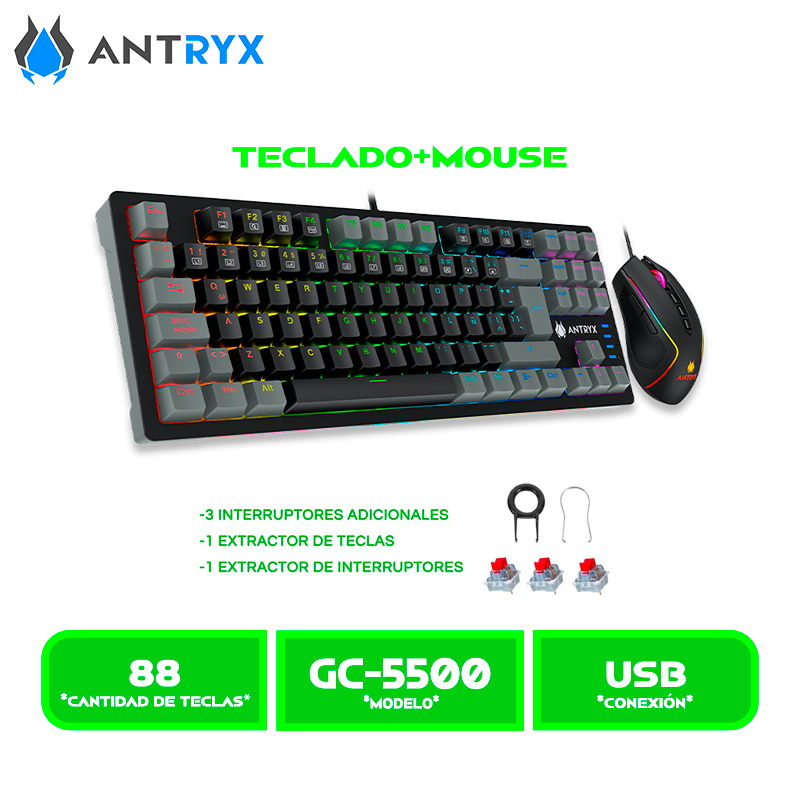 TECLADO+MOUSE MECANICO ANTRYX GC-5500, BLUE SWITCH (AGC-5500KBL-SP)