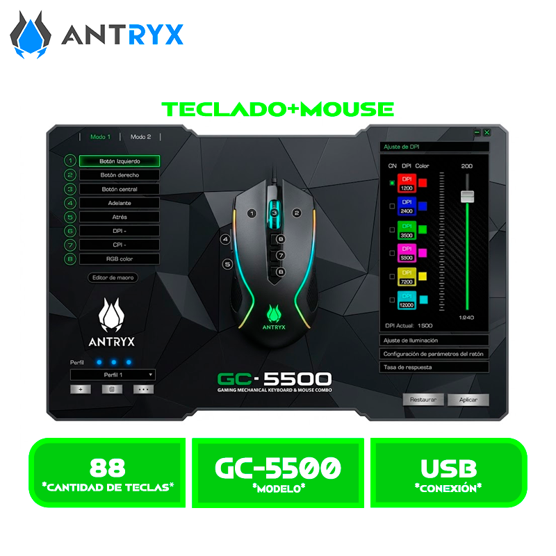 TECLADO+MOUSE MECANICO ANTRYX GC-5500, RED SWITCH (AGC-5500KRE-SP)