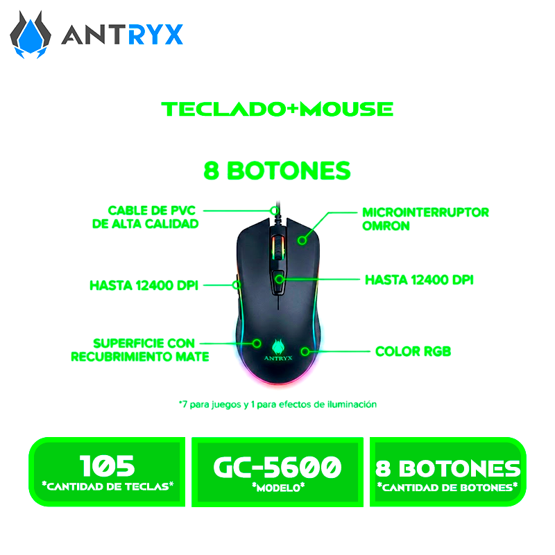 TECLADO+MOUSE MECANICO ANTRYX GC-5600,BLUE SWITCH (AGC-5600KBL-SP)