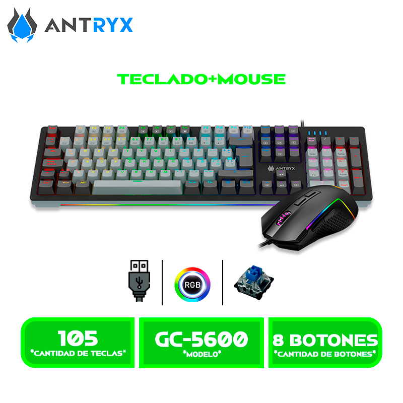 TECLADO+MOUSE MECANICO ANTRYX GC-5600,BLUE SWITCH (AGC-5600KBL-SP)