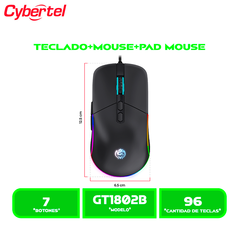 KIT TECLADO MECANICO+MOUSE GAMER+PAD GAMER CYBERTEL STRIKER CBX GT1802B USB CABLEADO BLACK