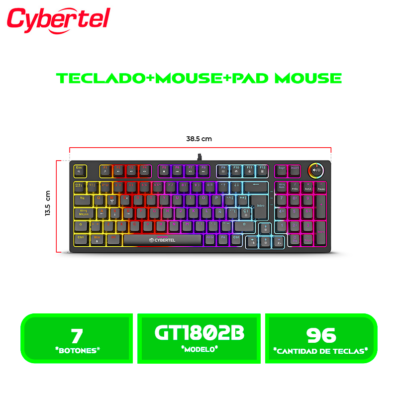 KIT TECLADO MECANICO+MOUSE GAMER+PAD GAMER CYBERTEL STRIKER CBX GT1802B USB CABLEADO BLACK