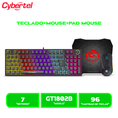 KIT TECLADO MECANICO+MOUSE GAMER+PAD GAMER CYBERTEL STRIKER CBX GT1802B USB CABLEADO BLACK