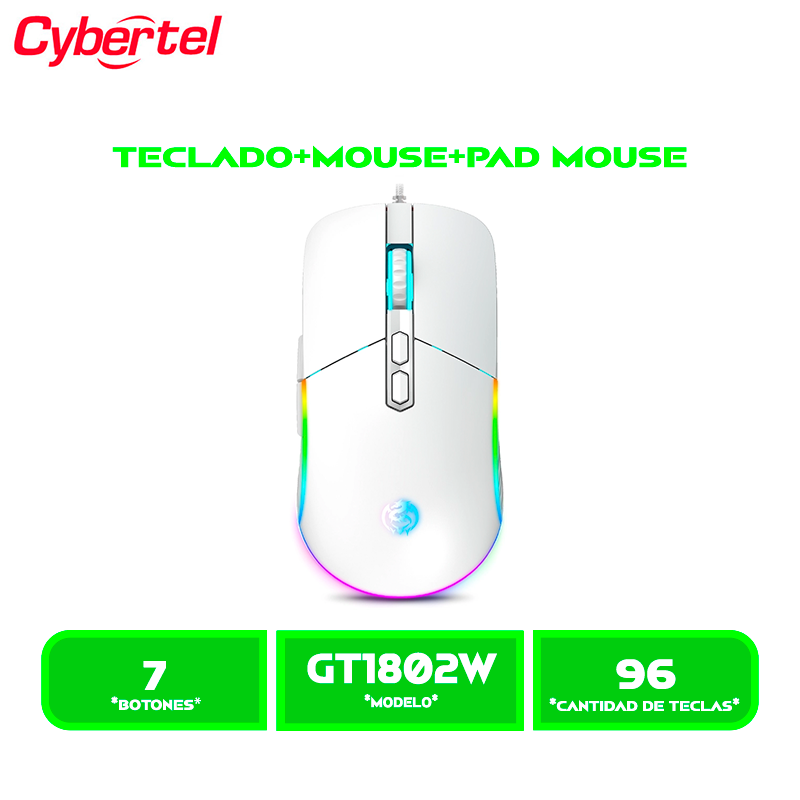 KIT TECLADO MECANICO+MOUSE GAMER+PAD GAMER CYBERTEL STRIKER CBX GT1802W USB CABLEADO WHITE