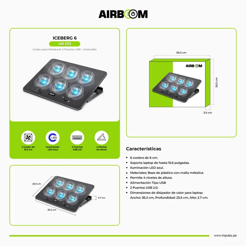 COOLER AIRBOOM ICEBERG 6 AB 013 CON BASE DE 6 COOLER 6CM