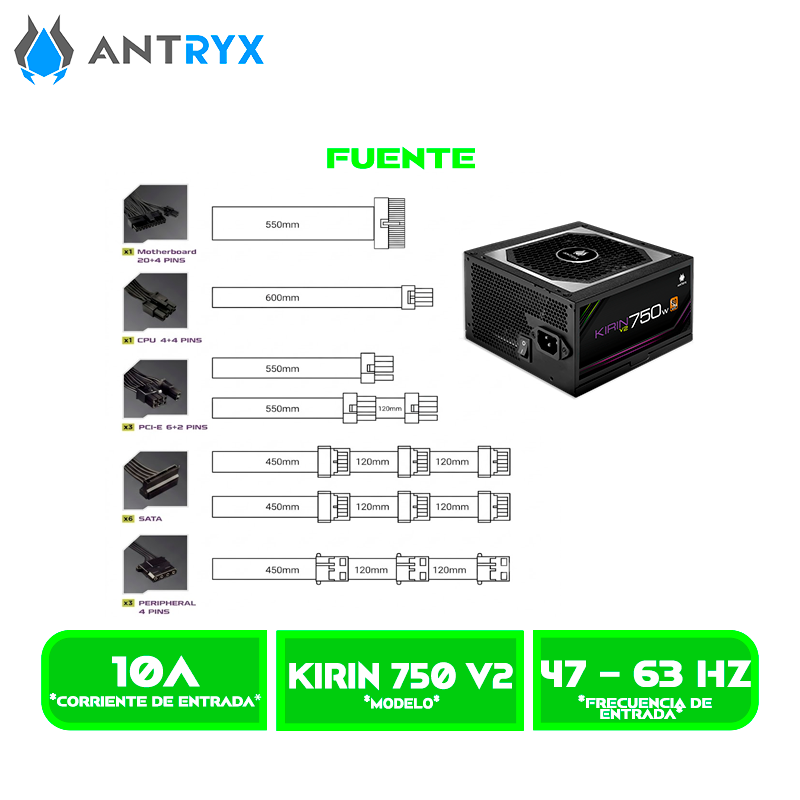 KIRIN 750 V2 3 FUENTE DE PODER ANTRYX KIRIN V2 750W 80PLUS BRONZE (AP-KB750)