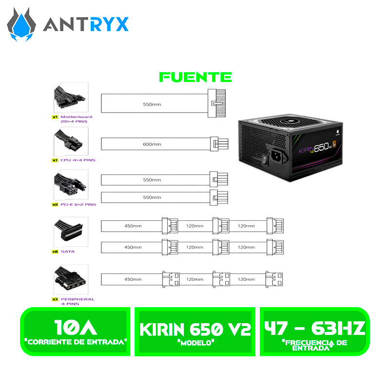 Kirin 650 V2 3 FUENTE DE PODER ANTRYX 650W KIRIN V2 80 PLUS BRONZE