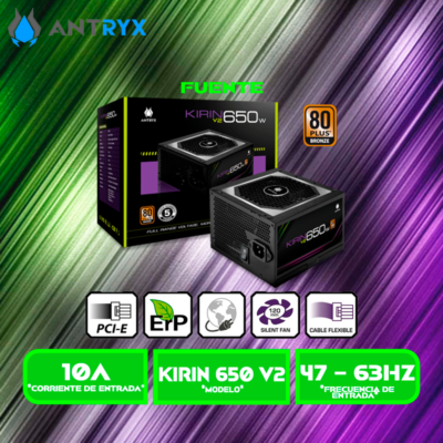 FUENTE DE PODER ANTRYX 650W KIRIN V2 80 PLUS BRONZE