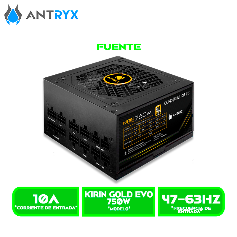 FUENTE DE PODER ANTRYX KIRIN GOLD EVO 750W 80 PLUS GOLD, MODULAR, ATX3.1 PCIE 5.0