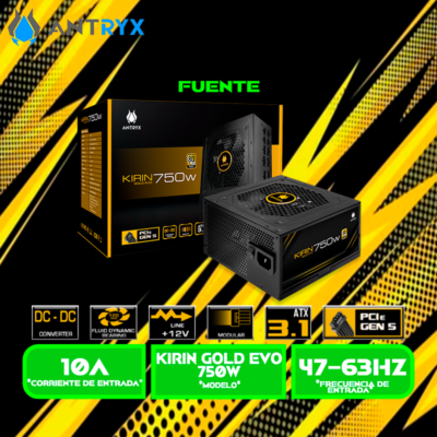 FUENTE DE PODER ANTRYX KIRIN GOLD EVO 750W 80 PLUS GOLD, MODULAR, ATX3.1 PCIE 5.0