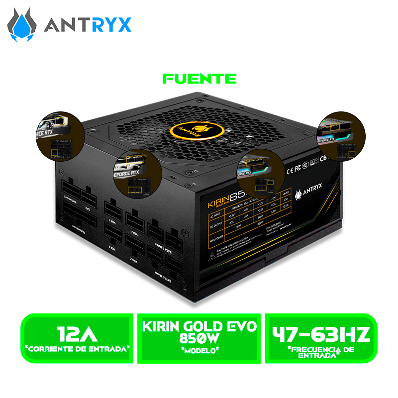 FUENTE DE PODER ANTRYX KIRIN GOLD EVO 850W 80 PLUS GOLD, MODULAR, ATX3.1 PCIE 5.0