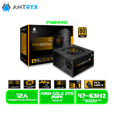 FUENTE DE PODER ANTRYX KIRIN GOLD EVO 850W 80 PLUS GOLD, MODULAR, ATX3.1 PCIE 5.0