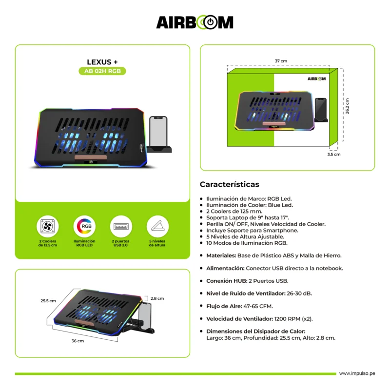 COOLER AIRBOOM LEXUS+ AB 02H 2FAN 12.5 CM CON MARCO RGB