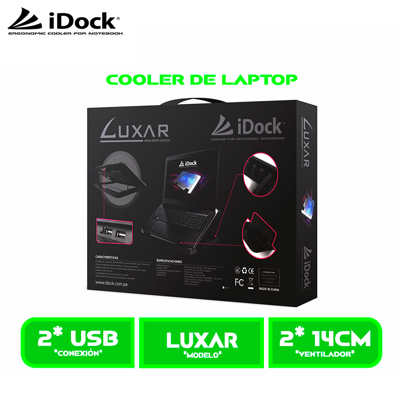 COOLER IDOCK LUXAR 2 VENTILADORES 2 PUERTOS USB 6 NIVELES DE AJUSTE ALUMINIO