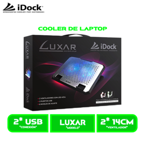 COOLER IDOCK LUXAR 2 VENTILADORES 2 PUERTOS USB 6 NIVELES DE AJUSTE ALUMINIO
