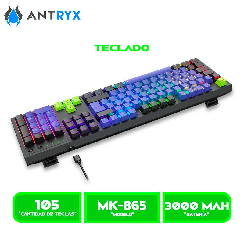 MK-865 2 TECLADO MECANICO INALAMBRICO ANTRYX MK865 TRIX SWITCH BLUE LED RGB (AMK-865TXKBL-SP)