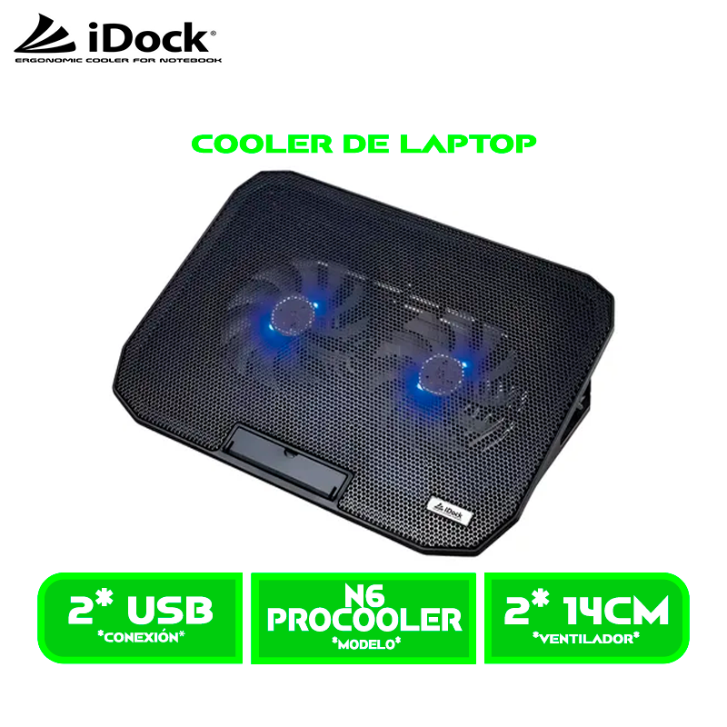 COOLER IDOCK PRO COOLER N6 2 VENTILADORES 5 NIVELES 2 PUERTOS USB