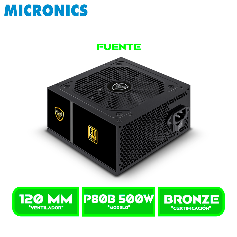 FUENTE DE PODER MICRONICS ATX MIC P80B-500W 80 PLUS BRONZE