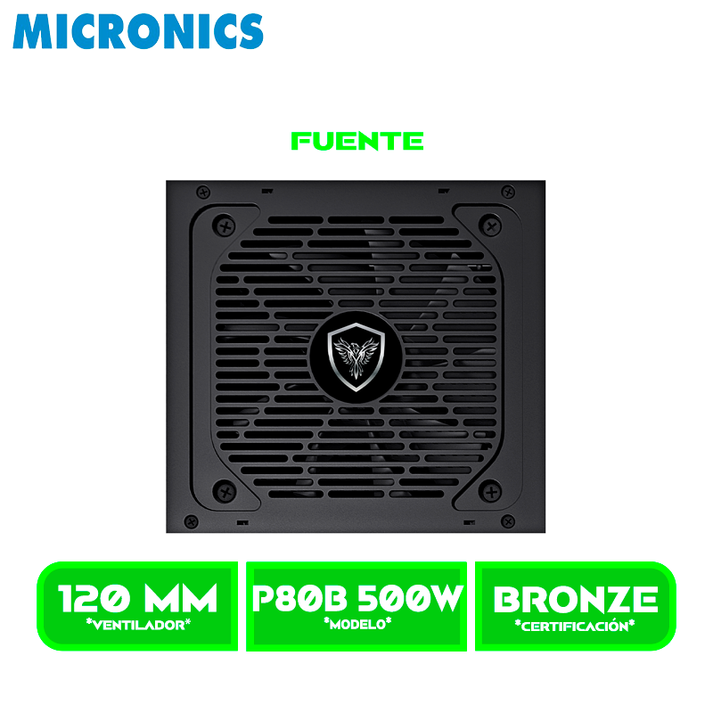 FUENTE DE PODER MICRONICS ATX MIC P80B-500W 80 PLUS BRONZE