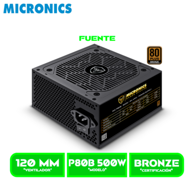 FUENTE DE PODER MICRONICS ATX MIC P80B-500W 80 PLUS BRONZE
