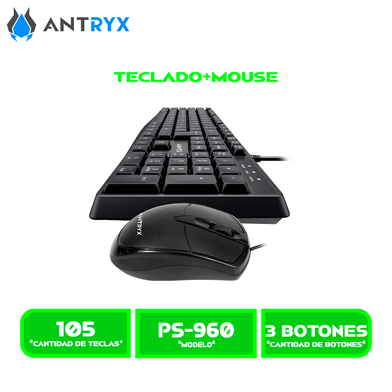 COMBO ANTRYX TECLADO+MOUSE PRECISION PS960 (ASC-PS960K-SP) USB BLACK