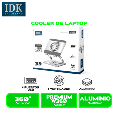 SOPORTE DE LAPTOP IDK PREMIUM W360 GIRATORIO 360 GRADOS, 1 COOLER