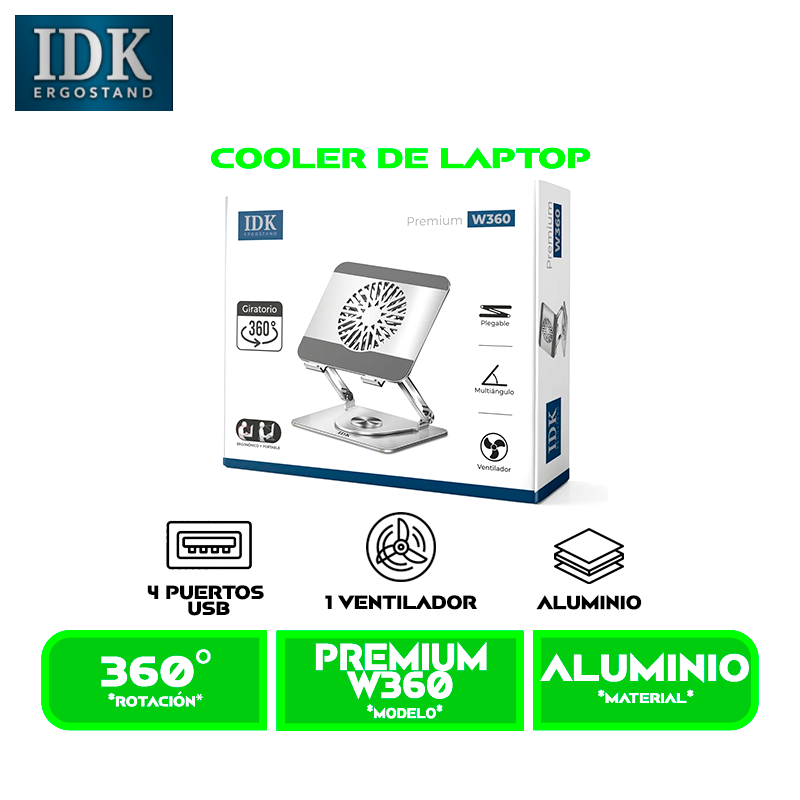 Premium W360 SOPORTE DE LAPTOP IDK PREMIUM W360 GIRATORIO 360 GRADOS, 1 COOLER