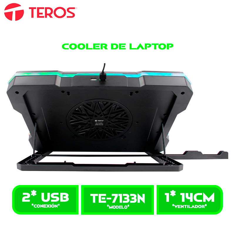 COOLER TEROS TE7133N RGB, COMPATIBLE CON NOTEBOOKS DE 14 HASTA 19 (TE-7133N)