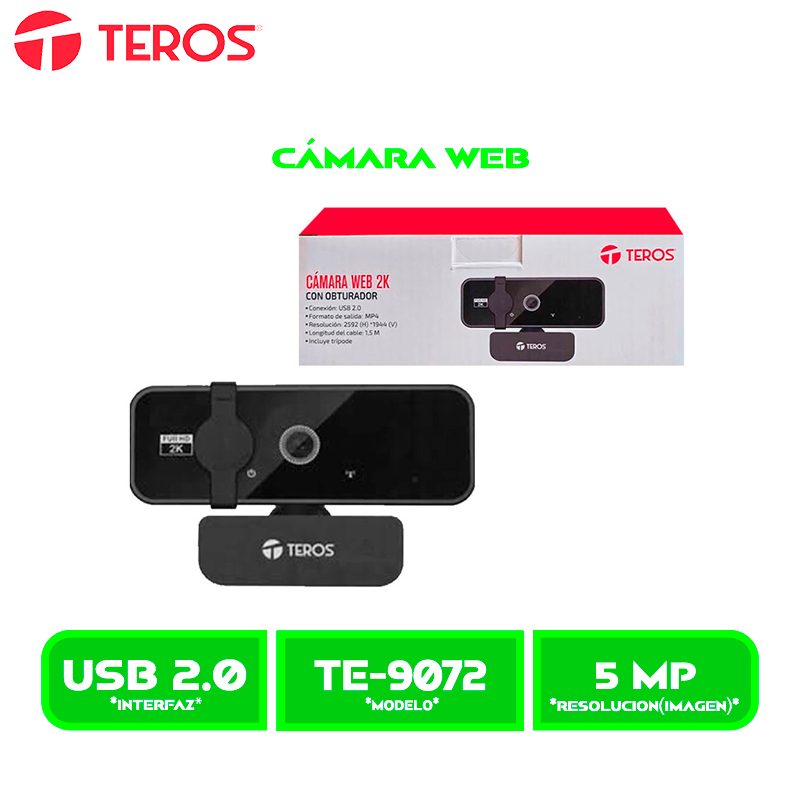 CAMARA WEB TEROS TE-9072 2K CON MICROFONO USB 2.0