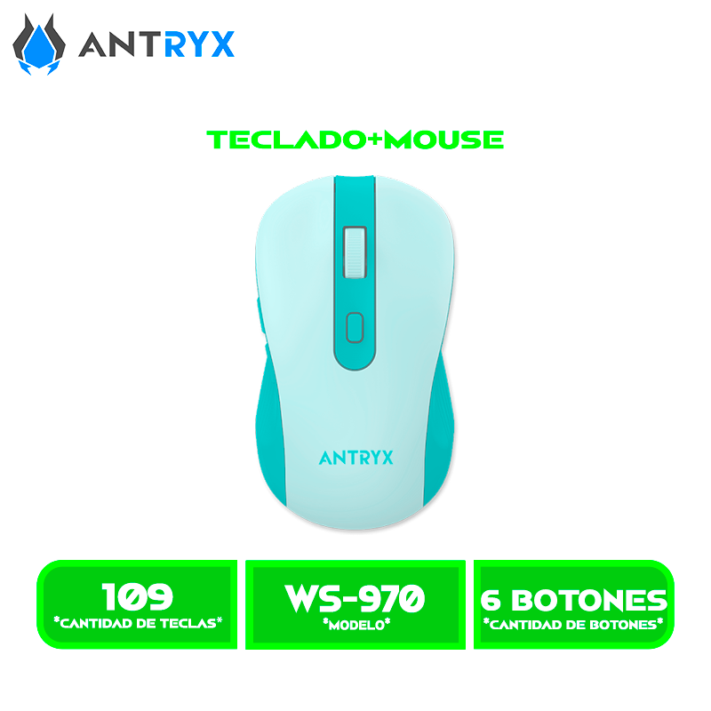 TECLADO+MOUSE ANTRYX WS-970 GREEN, HOLDER SLOT WIRELESS (ASC-WS970GN)